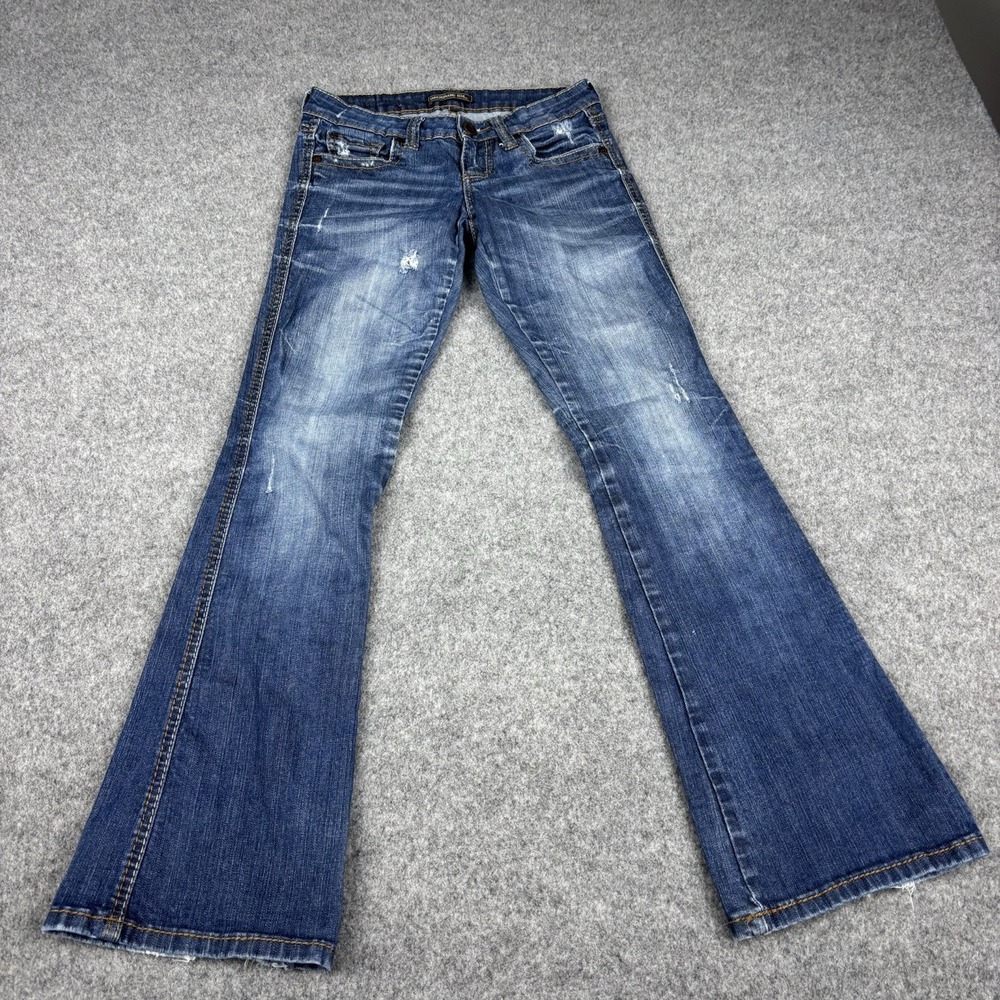 Underground Soul Flare Jeans Women's 3 Dark Wash Retro Distressed Y2K Style Blue